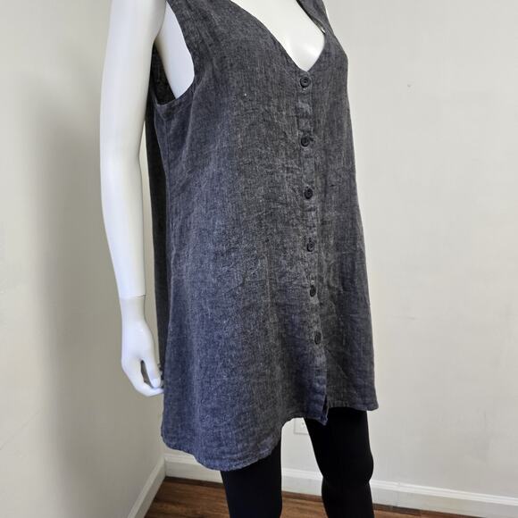 Flax Linen Tunic Size S Relaxed Fit Sleeveless Button Front Long Lagenlook - Picture 4 of 8